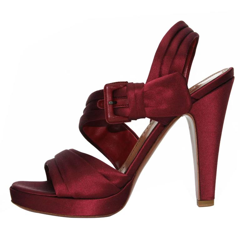 NEW AZZEDINE ALAIA SATIN MAROON PLATFORM SHOES SANDALS It