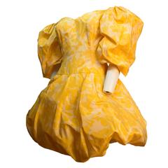 Vintage 80s Yellow Silk Paulette Buraud Party Dress 