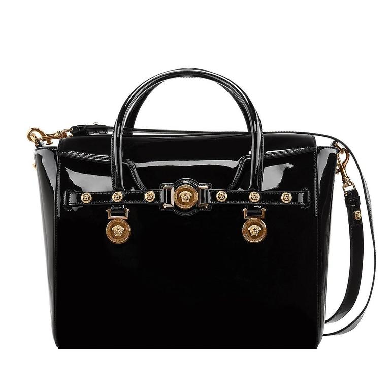 VERSACE Large Signature Bag in Black Patent Leather at 1stDibs ...