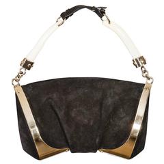 Tom Ford for Yves Saint Laurent S/S 2004 Black Suede Handbag with Gold & Horn 5