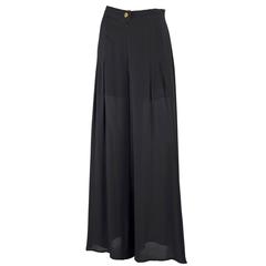 1990 Chanel Boutique Label Black Silk Crepe Flowing Pants FR 38/40 1