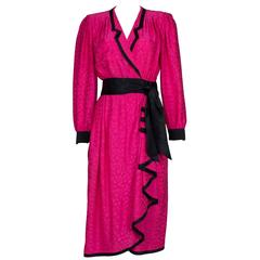 Emanuel Ungaro Hot Pink Silk Wrap Dress ca 1980
