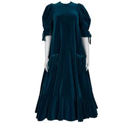 Retro Gina Fratini blue velvet puff sleeve dress ca 1970