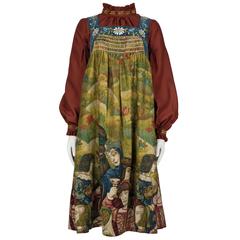 1970 Bill Gibb Baccarat Renaissance Pinafore Dress With Terracotta Shirt