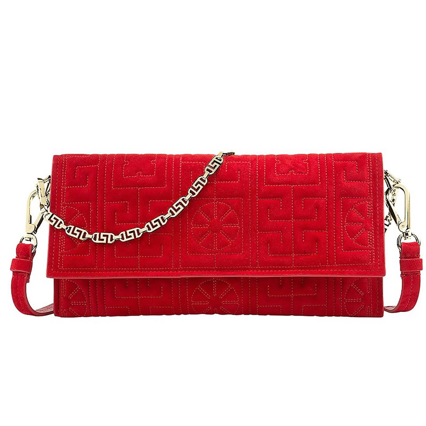  Versace #GREEK red suede leather clutch 