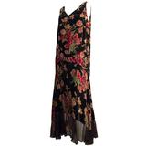 Robe en velours à imprimé floral à taille tombante des années 20