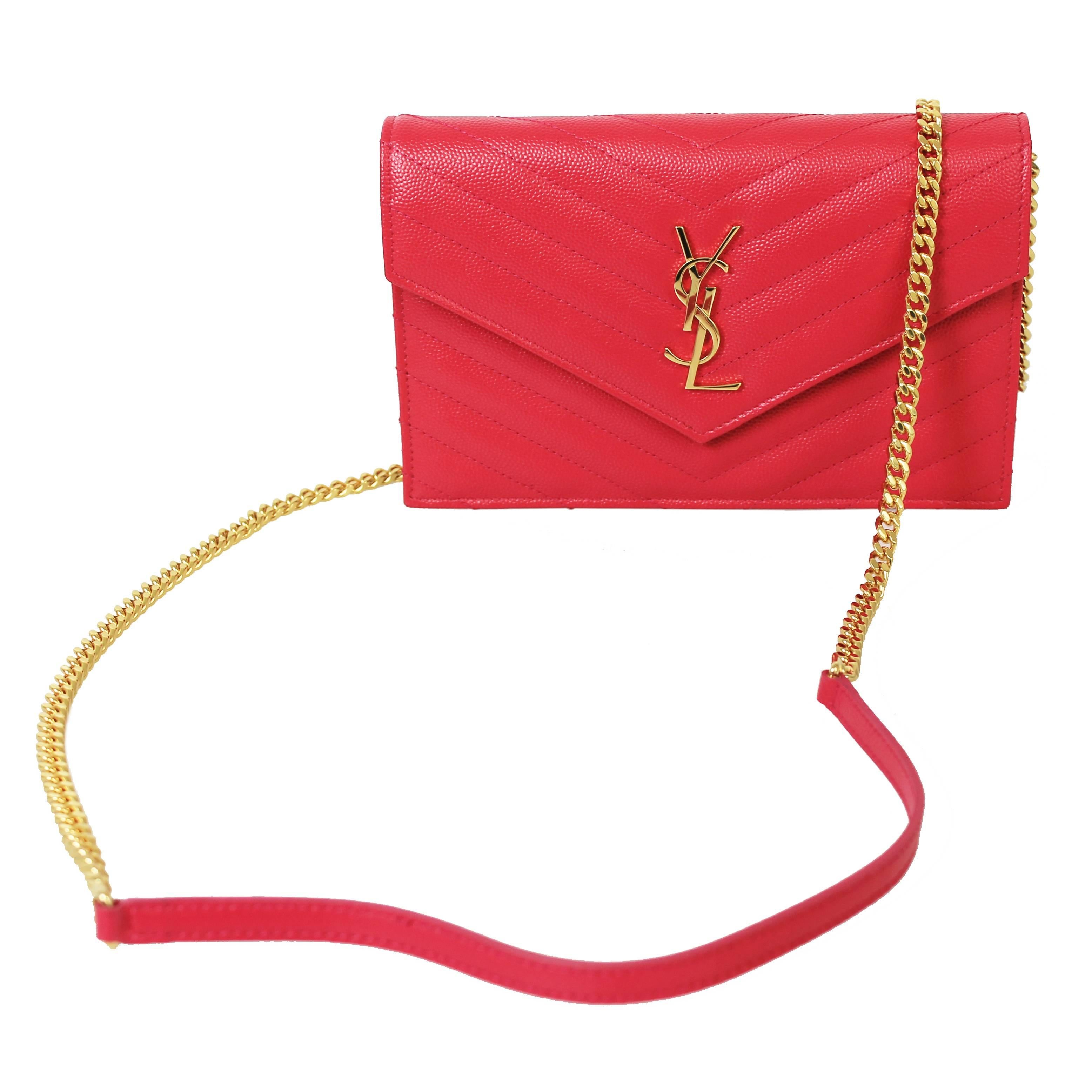 Saint Laurent Small Wallet on chain, Fuchsia at 1stDibs