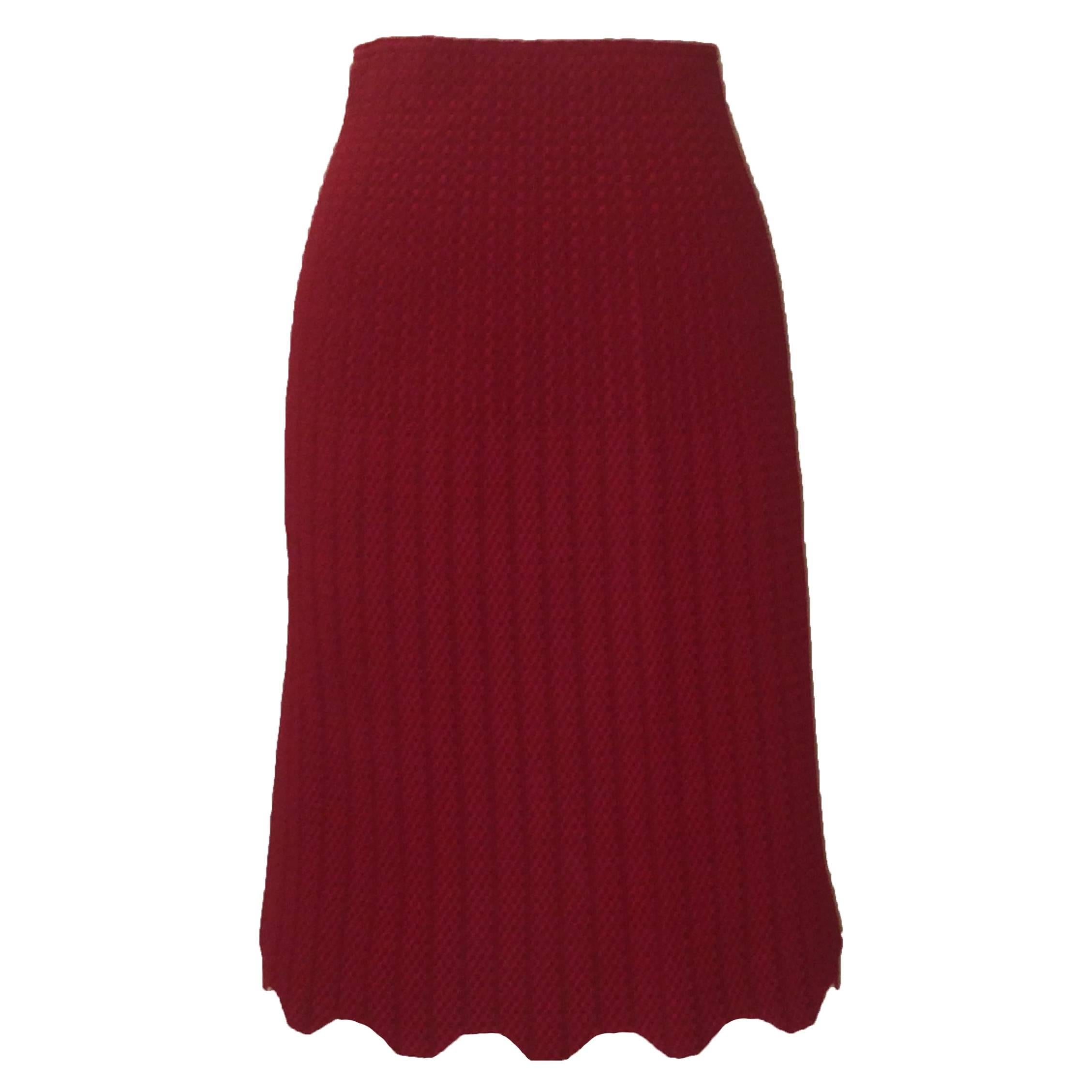 Alaia Recent Red Knit Straight Pencil Skirt New with Tags Scalloped Hem 