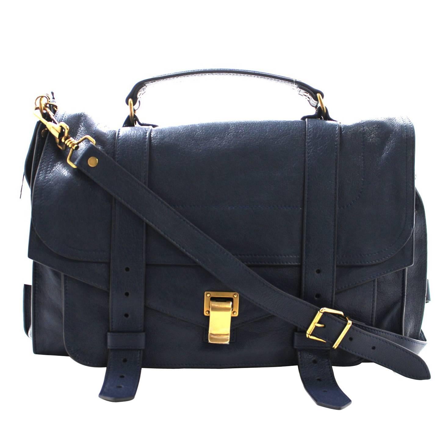 Proenza Schouler PS1 Large Lux Messenger Bag- Midnight Blue Leather
