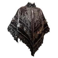 Used Victorian Velvet Cape with Beaded and Feather Trim