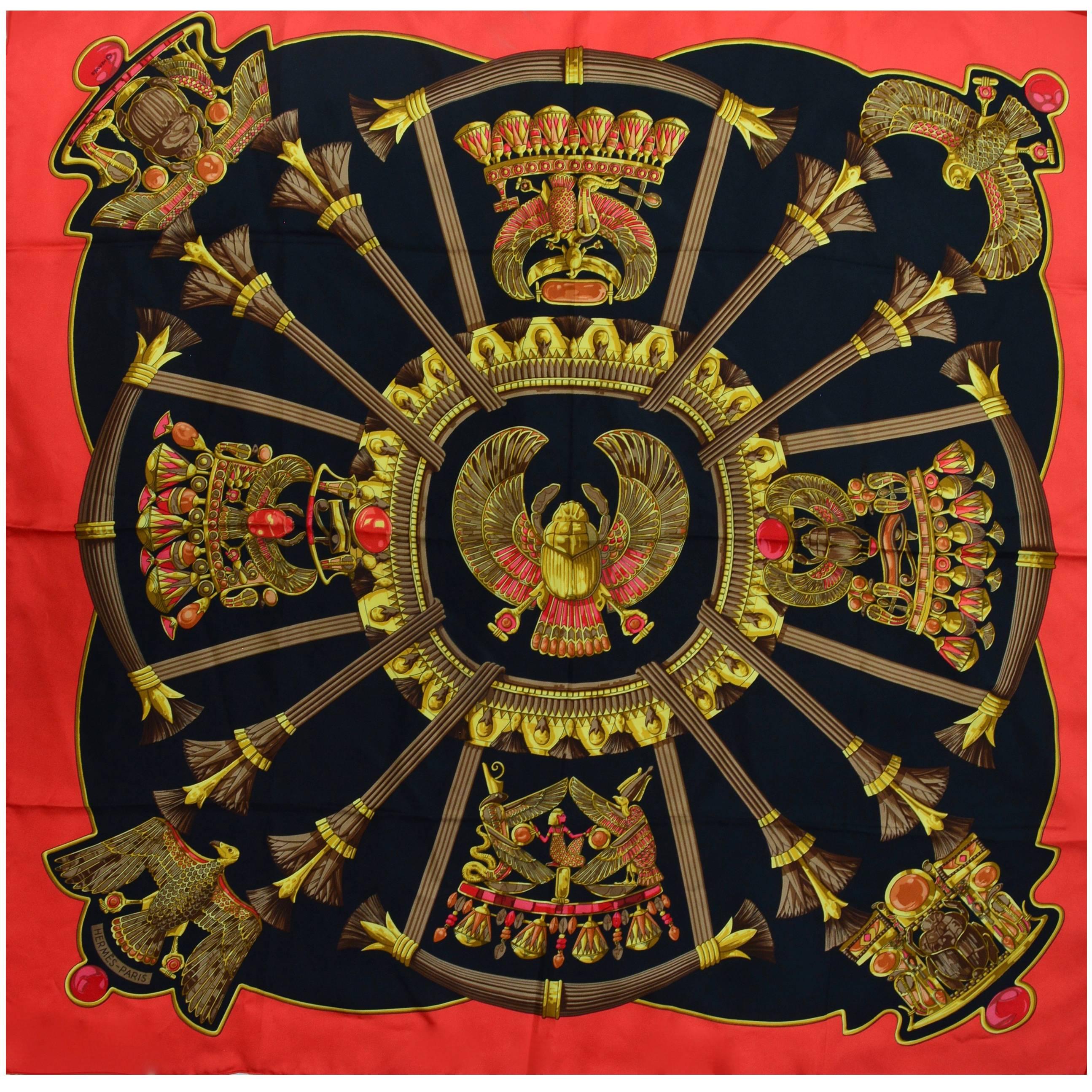 Hermes Red Scarab Scarf / Egyptian Revival