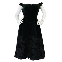 Vintage 1950s Demi-Couture Level Nazareth Velvet Applique Dress