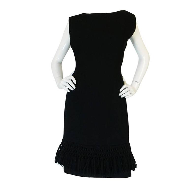 1960s Demi-Couture Black Dress with Yarn Tassel Trim at 1stDibs