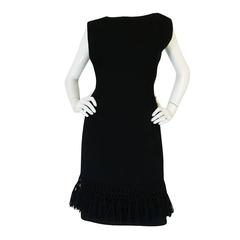 1960s Demi-Couture Black Dress with Yarn Tassel Trim 10