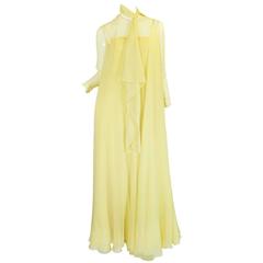 Retro 1970s Yellow Silk Chiffon Stavropoulos Caftan Dress