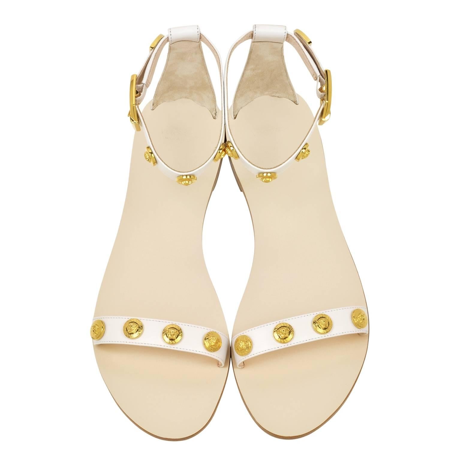 VERSACE white leather flat sandals