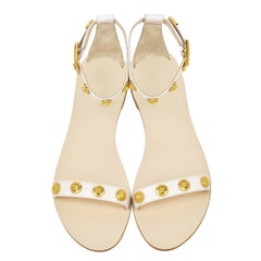 VERSACE white leather flat sandals