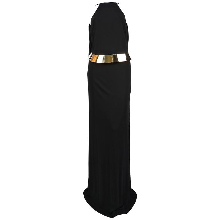 1996 TOM FORD for GUCCI iconic black jersey gown with gold belt buckle ...