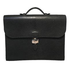 Used RARE Hermes Black Vache Lige Leather Briefcase 