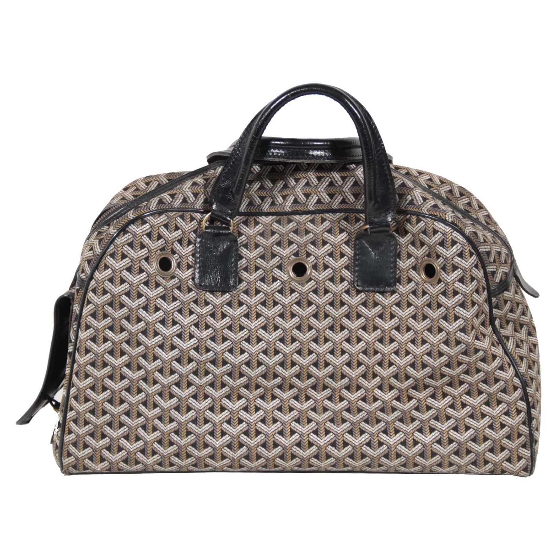 GOYARD Vintage Black CHEVRON Canvas MONSIEUR HULOT PET Dog CARRIER Handbag