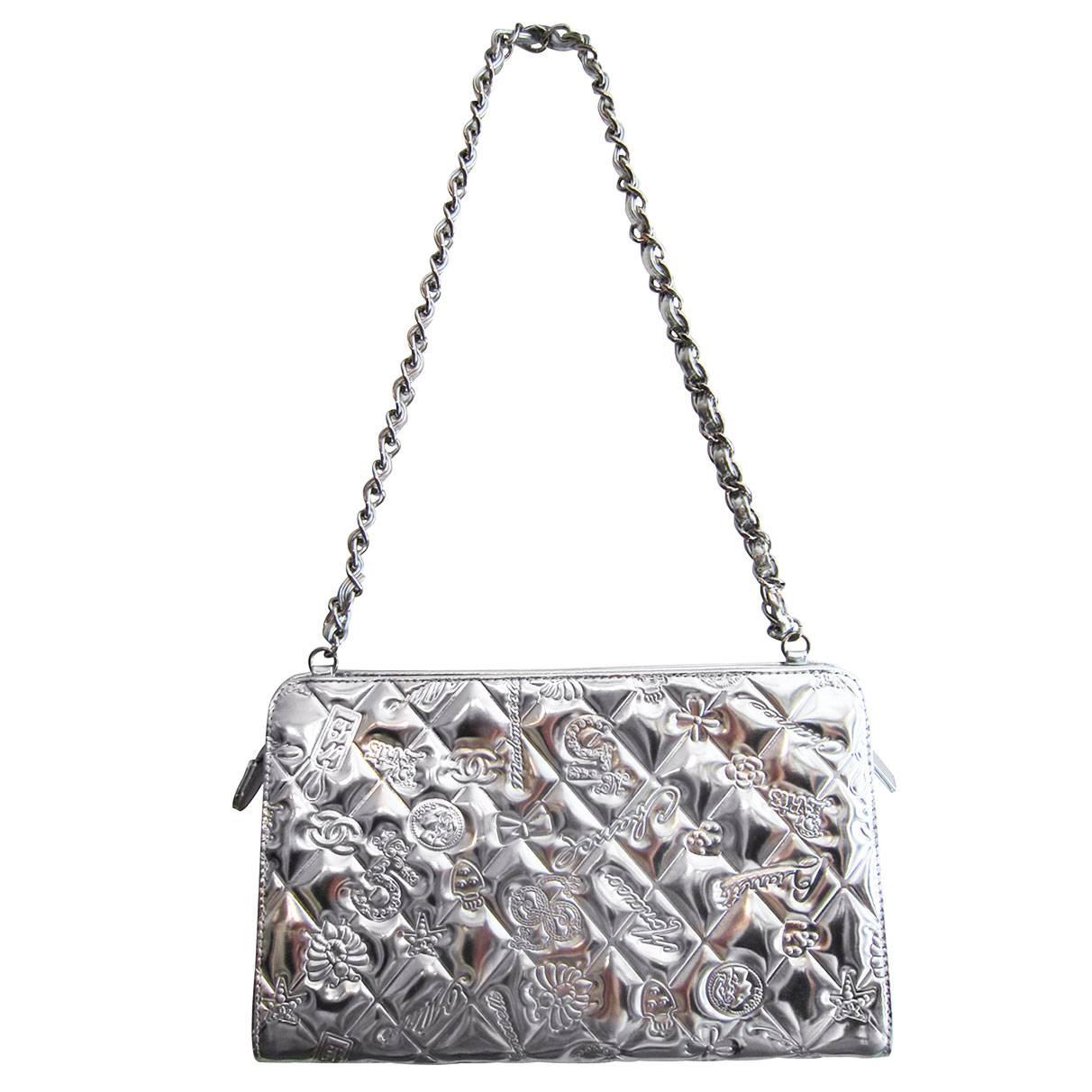 Chanel CC Symbols Metallic Silver Charm Bag 1999