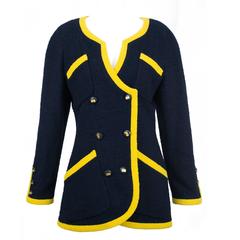 Chanel Boucle Navy Double Breasted Jacket 38 5