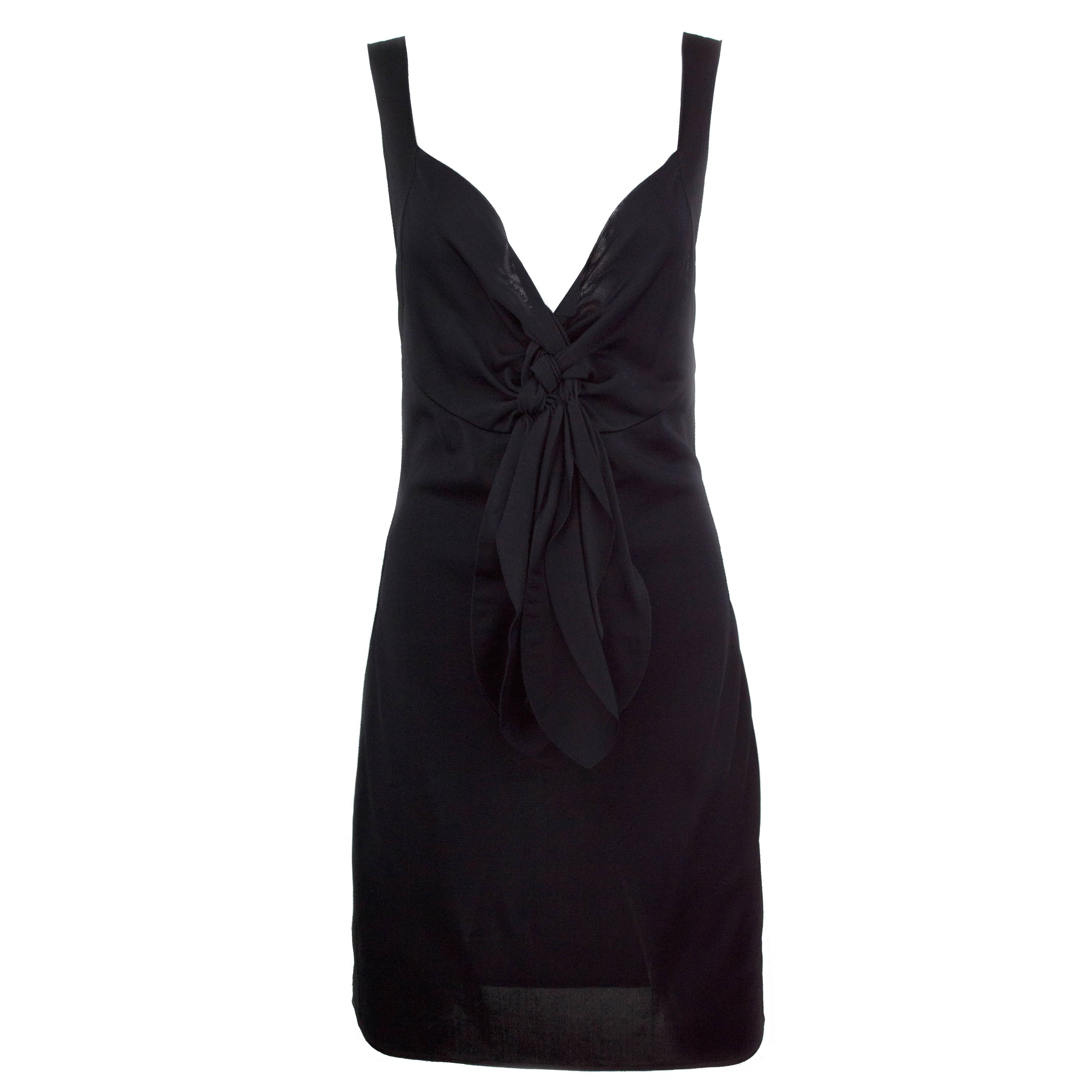 Chanel Black Jersey Fitted Cocktail Dress 42