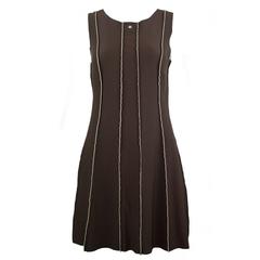 Chanel Chocolate Ivory Darted Dress 42