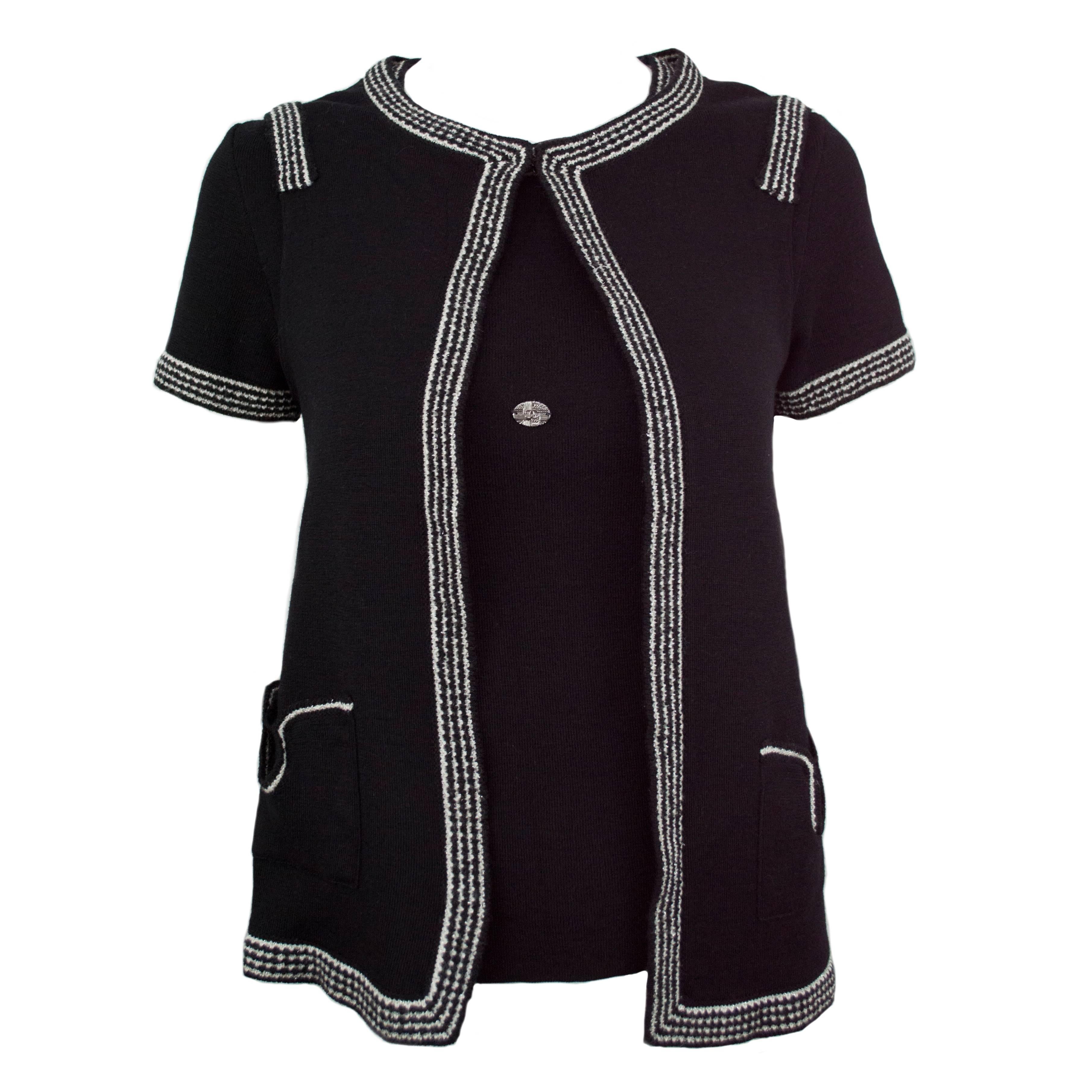 Chanel Black Metallic 2pc Twinset Sweater 36