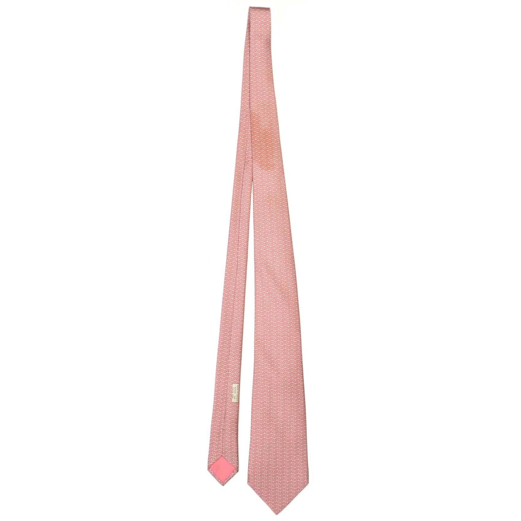 Hermes Pink Anchor Print Silk Tie