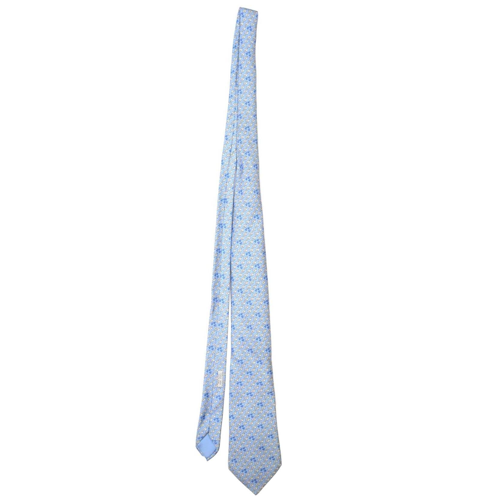 Hermes Pale Blue Duck Print Silk Tie