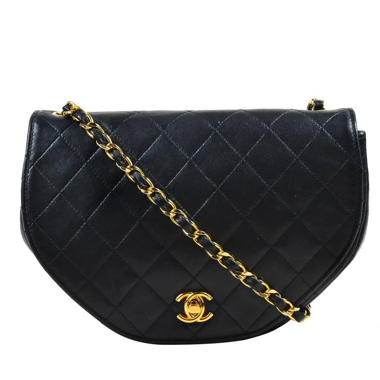Chanel Black Quilted Rounded Bottom Turn Lock CC Chain Strap Crossbody Bag  For Sale at 1stDibs
