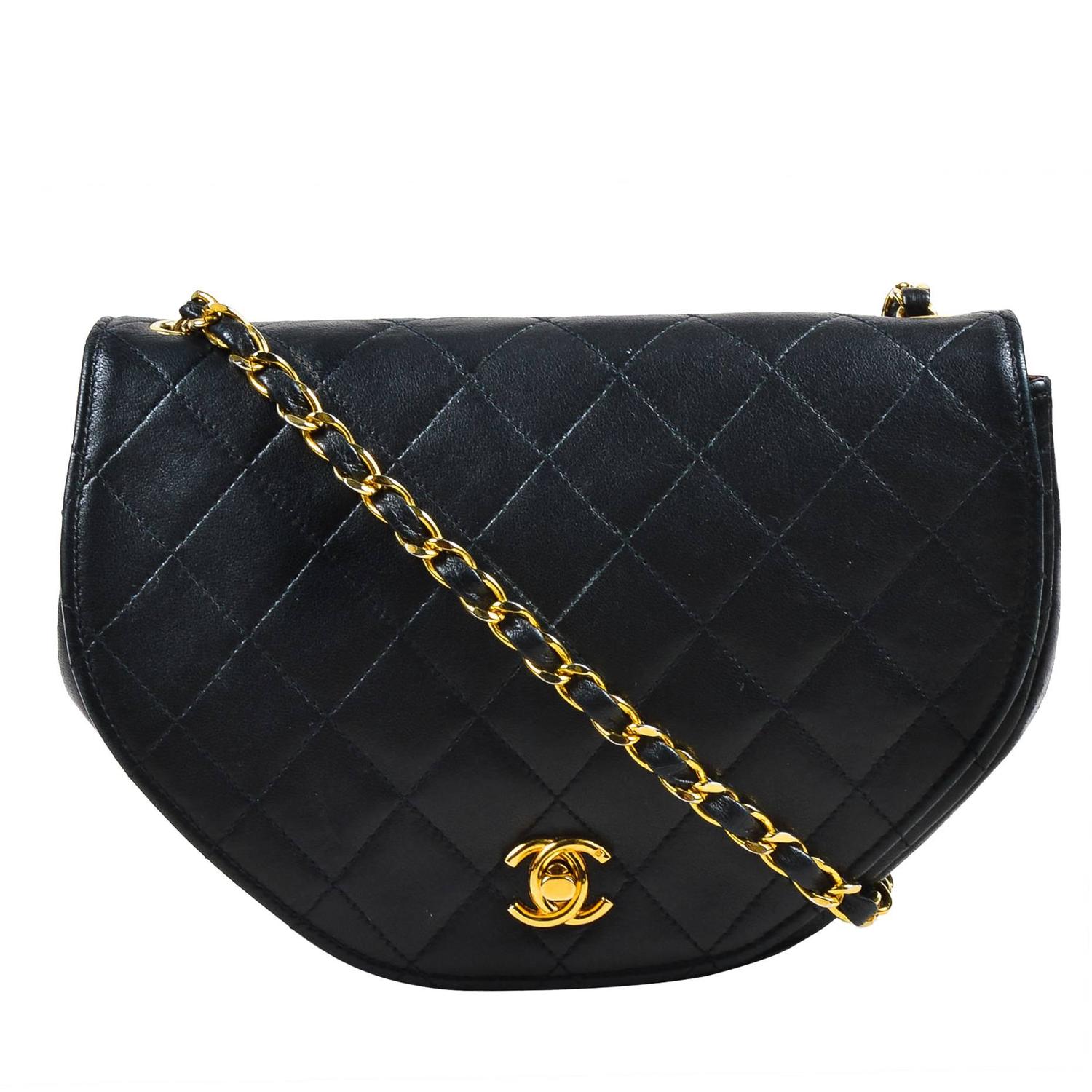 Chanel Black Quilted Rounded Bottom Turn Lock "CC" Chain Strap