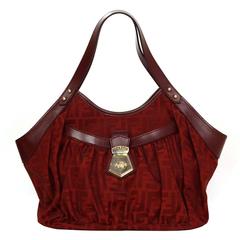 Fendi Red Leather & Zucca Print Canvas Bag GHW