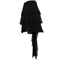 Used Chanel Black Chiffon Ruffle Train Skirt 38