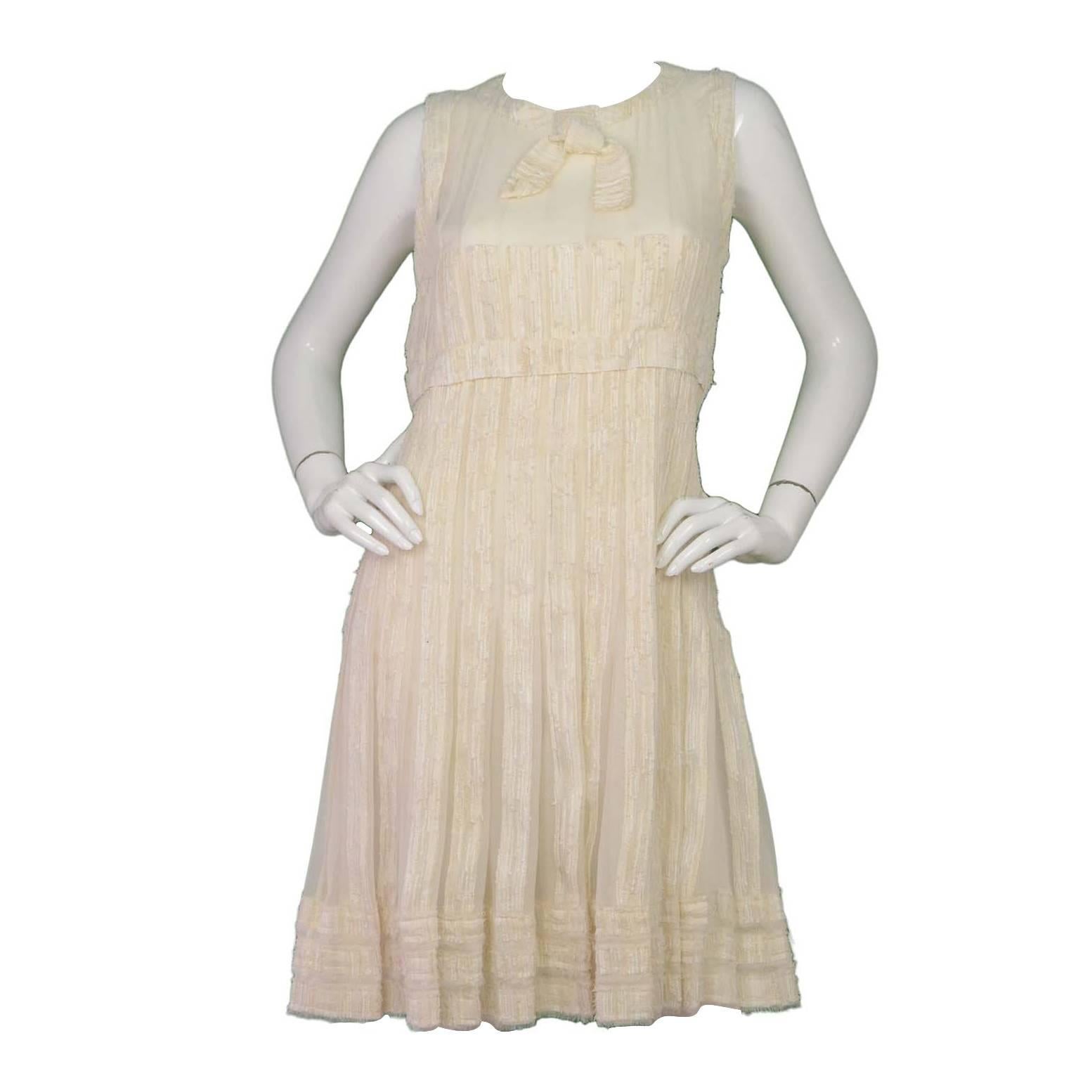 Chanel Cream Silk Sleeveless Dress Sz 42