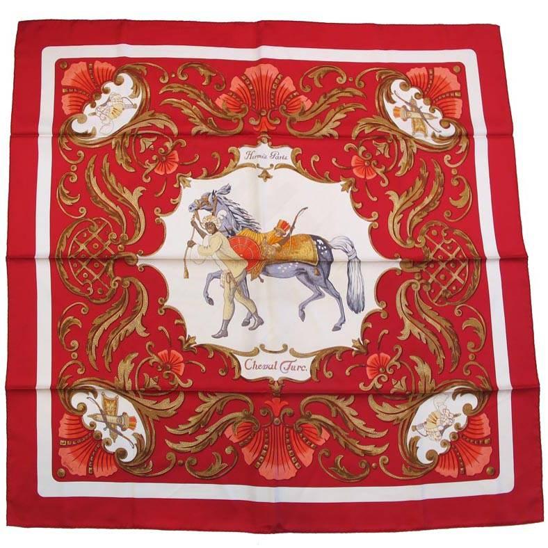 Hermès "Cheval Turc" Print Silk Scarf For Sale