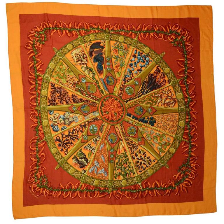 Hermes Red and Orange Cashmere/Silk Chile Pepper 140cm Scarf For Sale ...