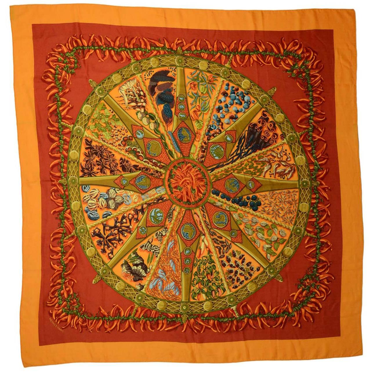 Hermes Red and Orange Cashmere/Silk Chile Pepper 140cm Scarf