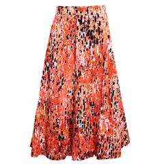 Carolina Herrera Full A-line Coral, Black, and Gold Abstract Print A-line Skirt 