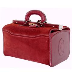 Vintage Cartier Large Bordeaux Suede Leather Doctors Bag Train Case 1980s with Dust Bag