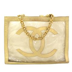 Vintage Chanel Jumbo XL Vinyl x Gold Leather Shoulder Shopping Tote Bag