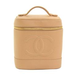 Retro Chanel Beige Caviar Leather Vanity Bag Cosmetic Case