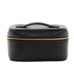 Vintage Chanel Vanity Black Caviar Leather Cosmetic Hand Bag