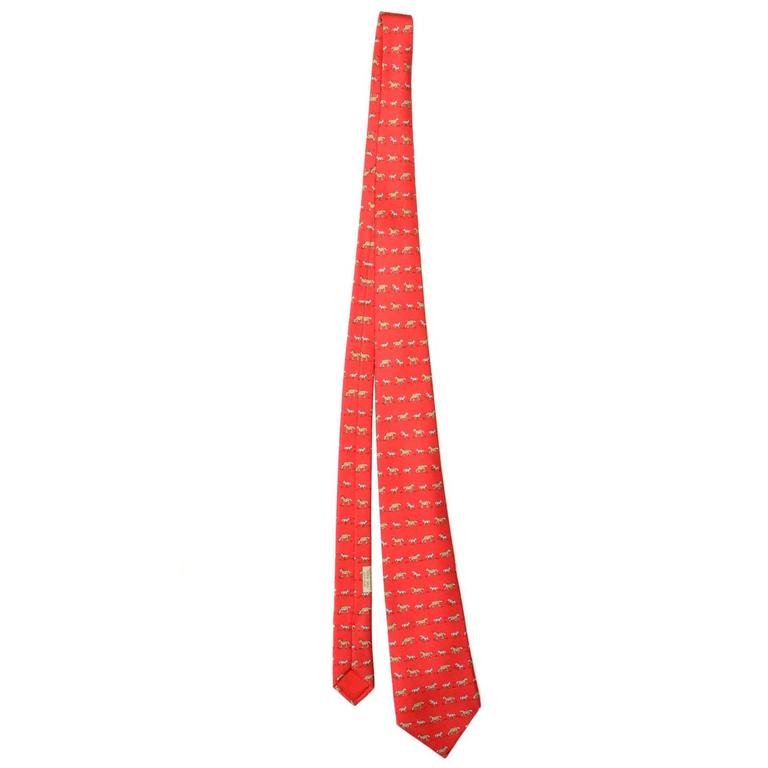 Hermes Red Horse and Rocking Horse Print Silk Tie For Sale at 1stdibs