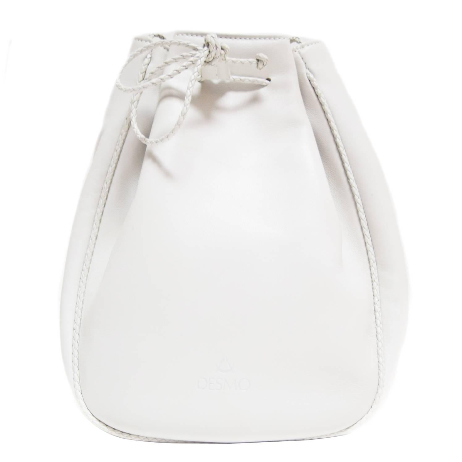 Desmo White Leather Drawstring Handbag  For Sale