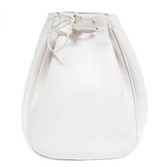 Desmo White Leather Drawstring Handbag 