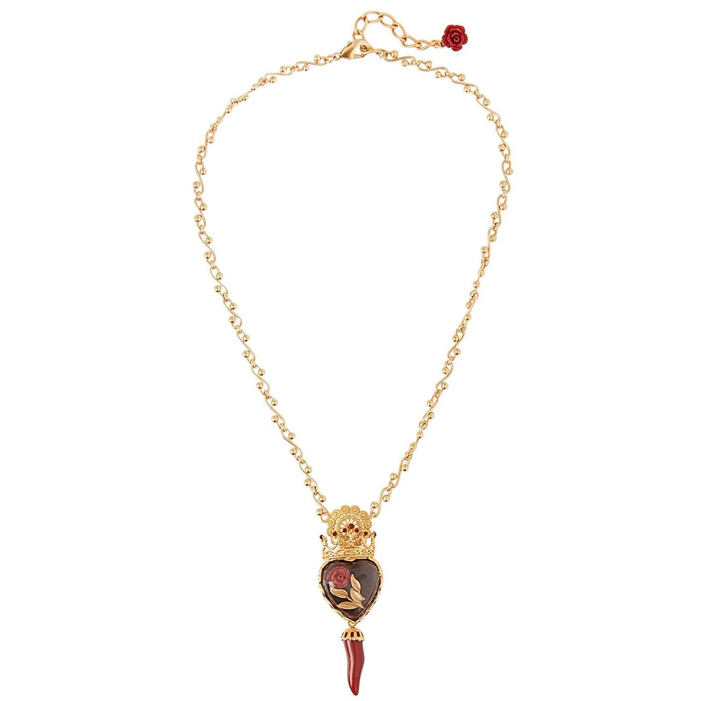Dolce & Gabbana NEW Swarovski Crystal Gold Rose Pendant Necklace