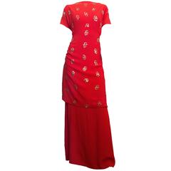 Vintage 30s/40s Red Crepe Evening Gown