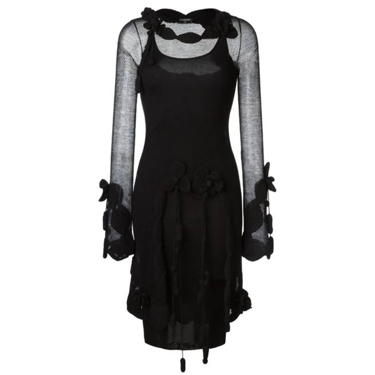 Rare Chanel Black Crochet  Dress